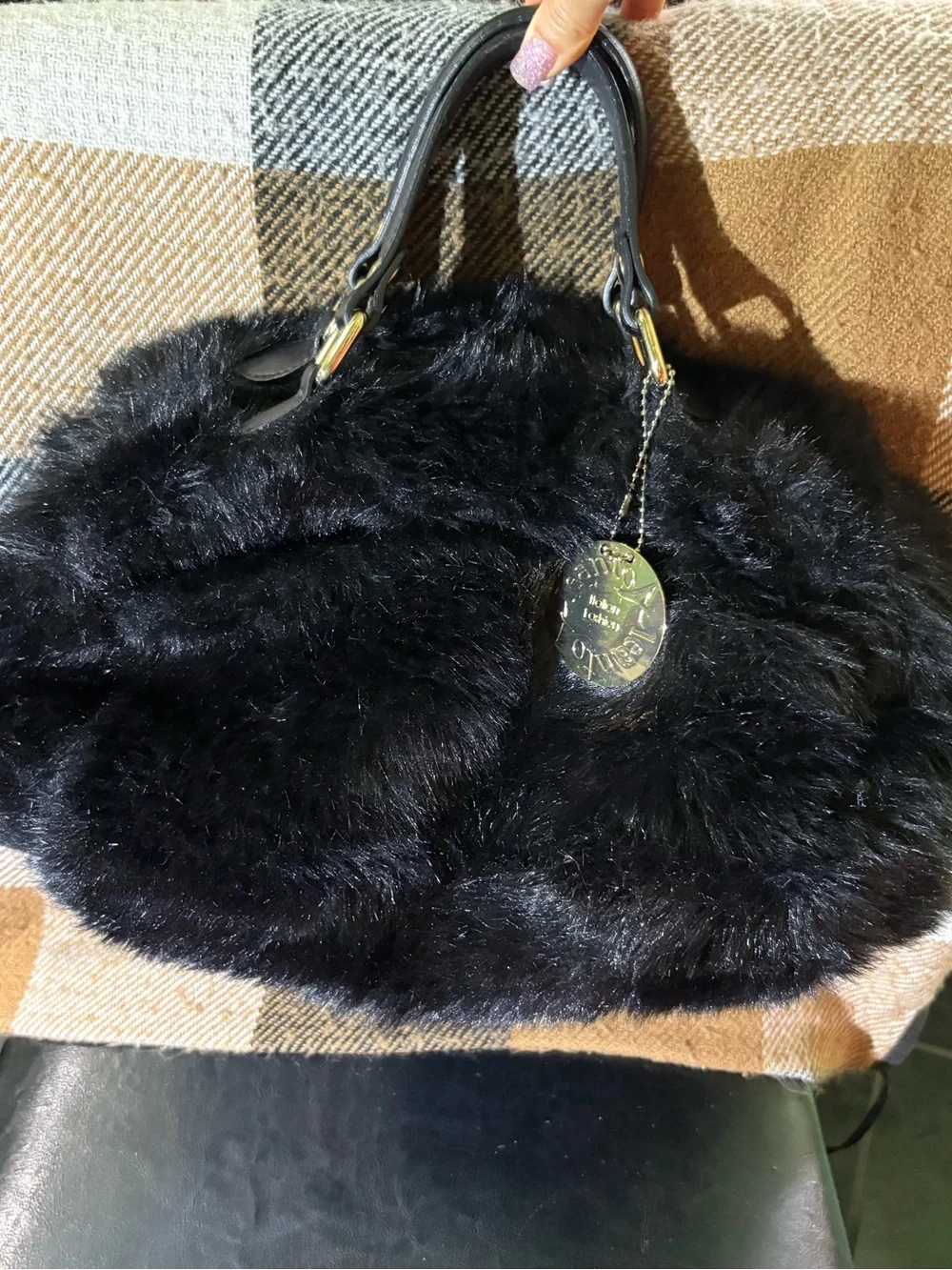 Mob Wife aesthetic Aleonto Collezioni Italian Faux Fur handbag purse Y2K style